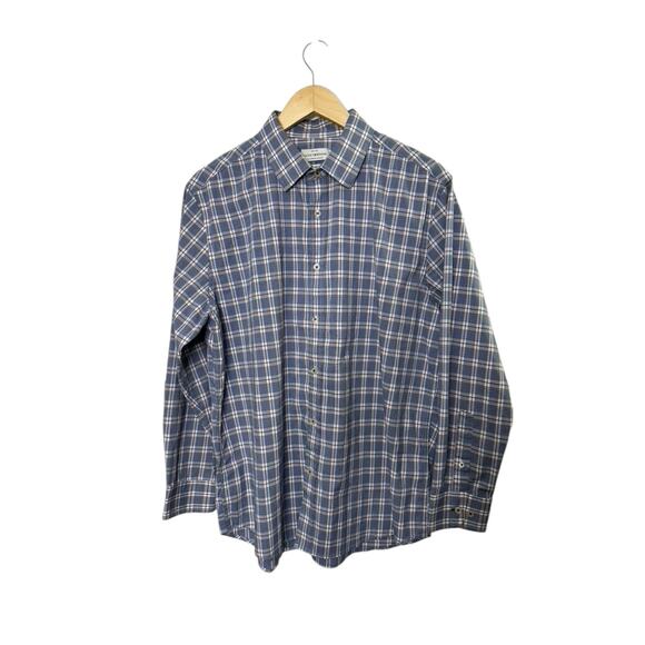Lucky Brand Blue Plaid Slim Fit Long Sleeve Button Down Shirt Large 16 32/33 - Picture 1 of 7